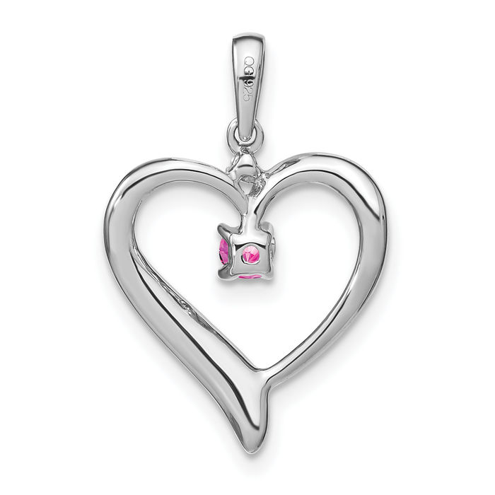 14K Solid White Gold Lab Pink Sapphire Diamond Heart Necklace Charm Gemstone Pendant