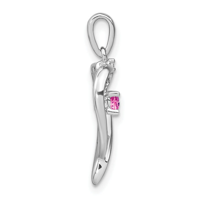 14K Solid White Gold Lab Pink Sapphire Diamond Heart Necklace Charm Gemstone Pendant