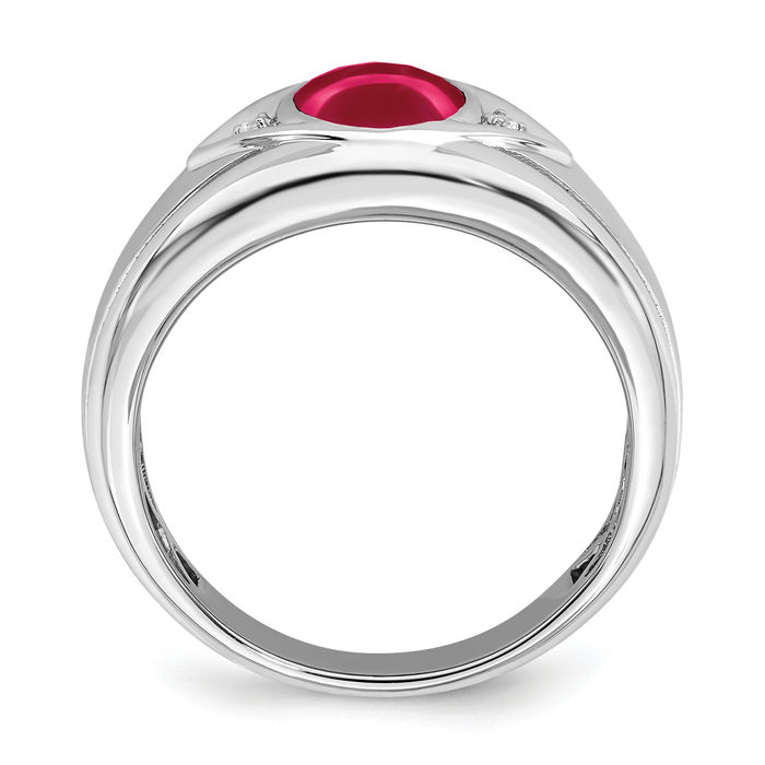 14K Solid White Gold Lab Red Ruby Diamond Mens Ring