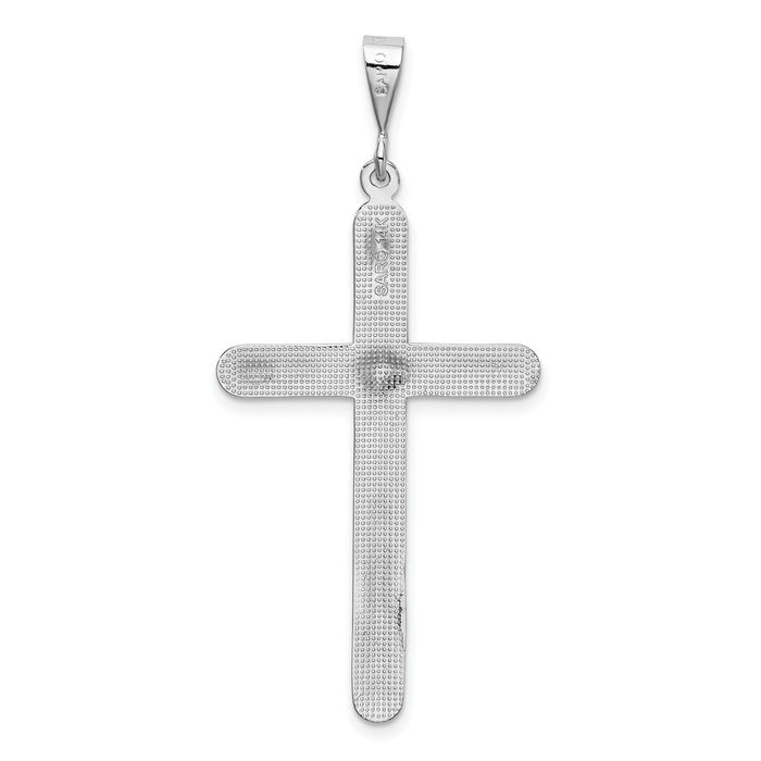 14K Solid White Gold Latin Mexican Holy Cross Necklace Religious Chain Pendant Jesus Christ Charm