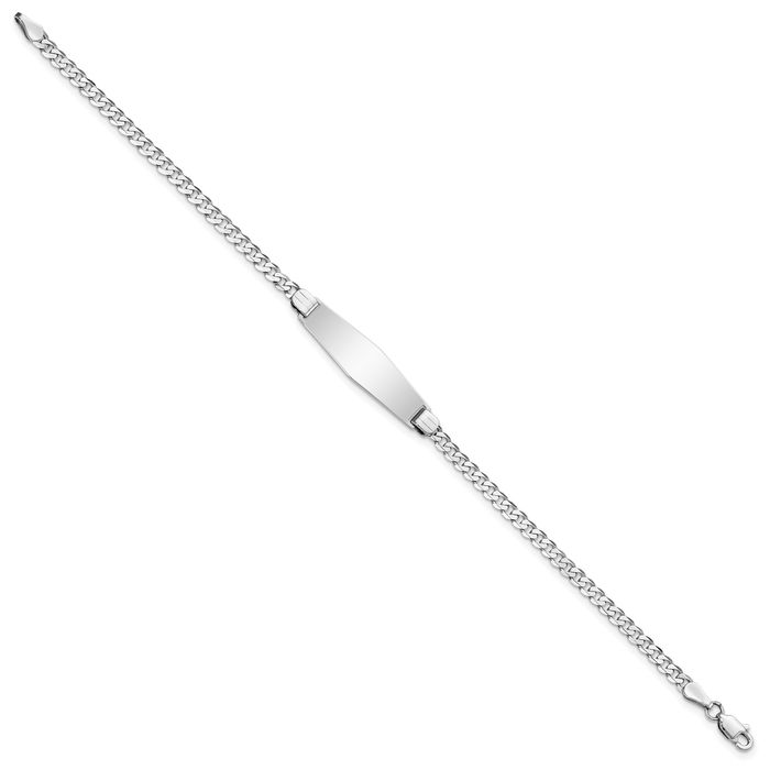 14K Solid White Gold Curb Link Soft Name Bar Identification ID Bracelet