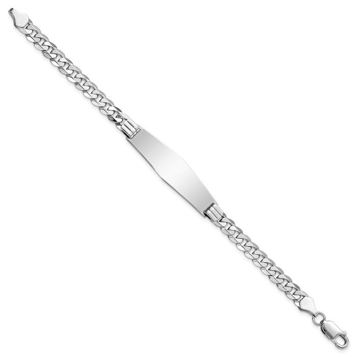 14K Solid White Gold Curb Link Soft Name Bar Identification ID Bracelet