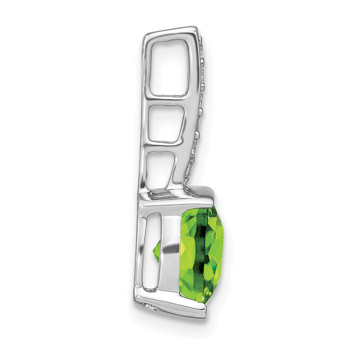 14K Solid White Gold Cushion-Cut Green Peridot Diamond Necklace Charm Gemstone Pendant