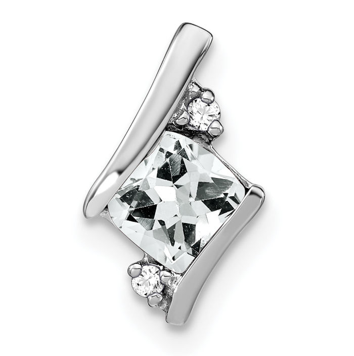 14K Solid White Gold Cushion-cut Topaz Diamond Floating Chain Slide Necklace - Picture 10 of 12