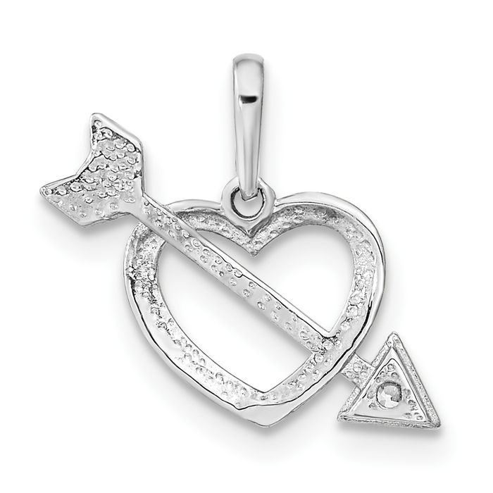 14K Solid White Gold Heart Arrow Cubic Zirconia CZ Necklace Chain Pendant Charm