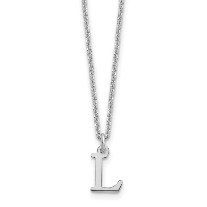 14K Solid White Gold Letter L Initial Chain Necklace - Picture 6 of 11