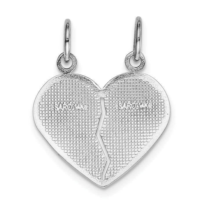 14K Solid White Gold Daughter Mom Break-apart Heart Necklace Mama Charm Mother Pendant