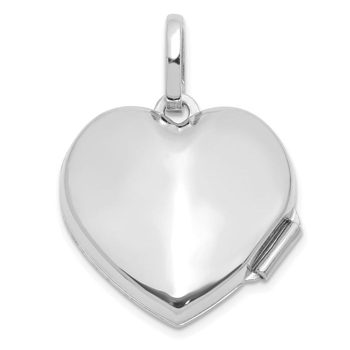 14K Solid White Gold Diamond Heart Personalized Photo Locket Necklace Picture Pendant Charm