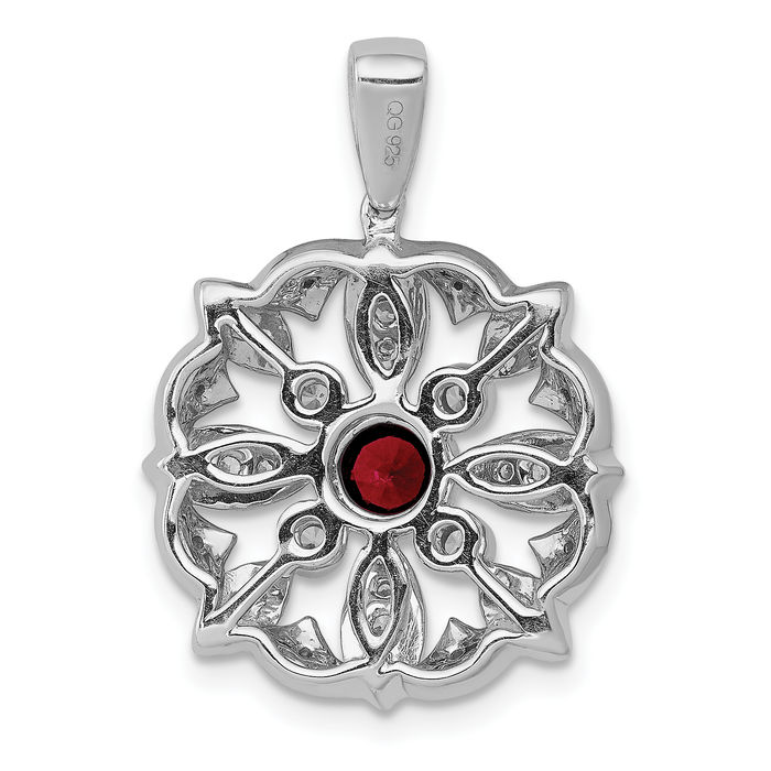 14K Solid White Gold Diamond Red Garnet Necklace Charm Gemstone Pendant