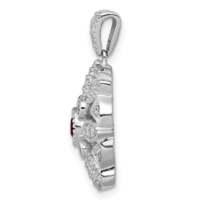 14K Solid White Gold Diamond Red Garnet Necklace Charm Gemstone Pendant