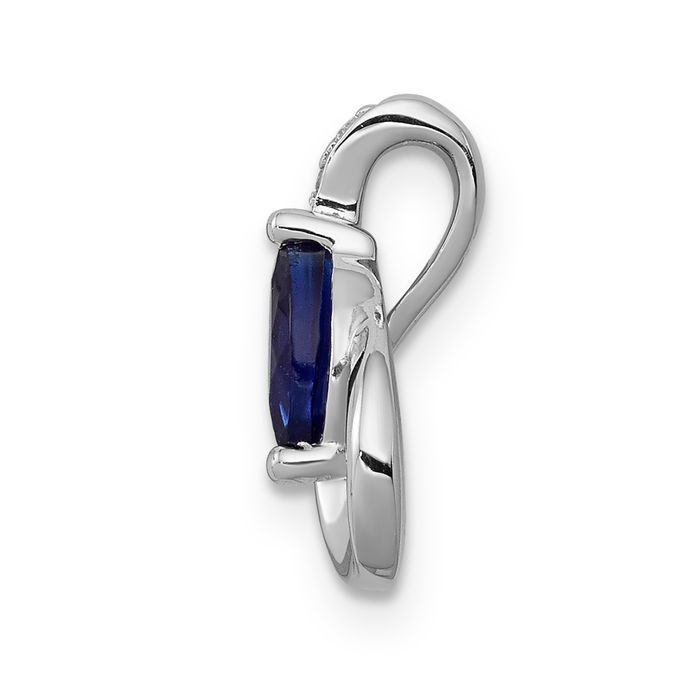 14K Solid White Gold Diamond Blue Sapphire Teardrop Slide Necklace Charm Gemstone Pendant