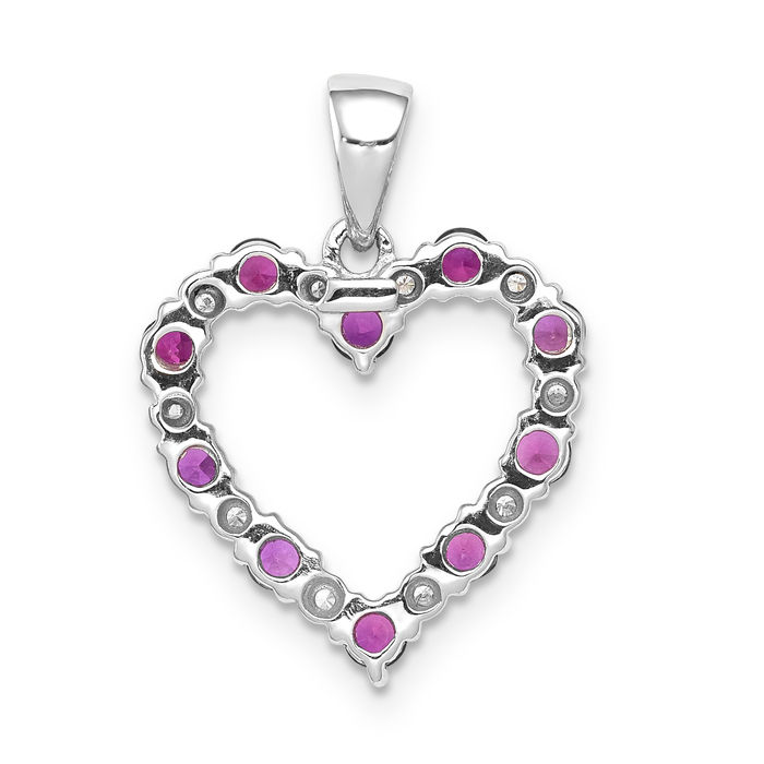 14K Solid White Gold Diamond Red Ruby Heart Necklace Gemstone Pendant Charm