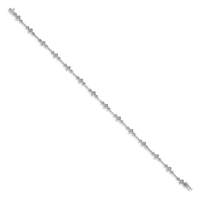 14K Solid White Gold Diamond Link Chain Bracelet