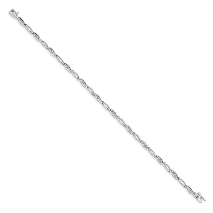 14K Solid White Gold Diamond Oval Cable Rolo Link Chain Bracelet