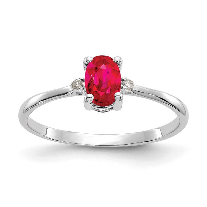 14K Solid White Gold Diamond Ruby Ring