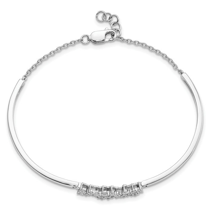 14K Solid White Gold Diamond Bangle Bracelet