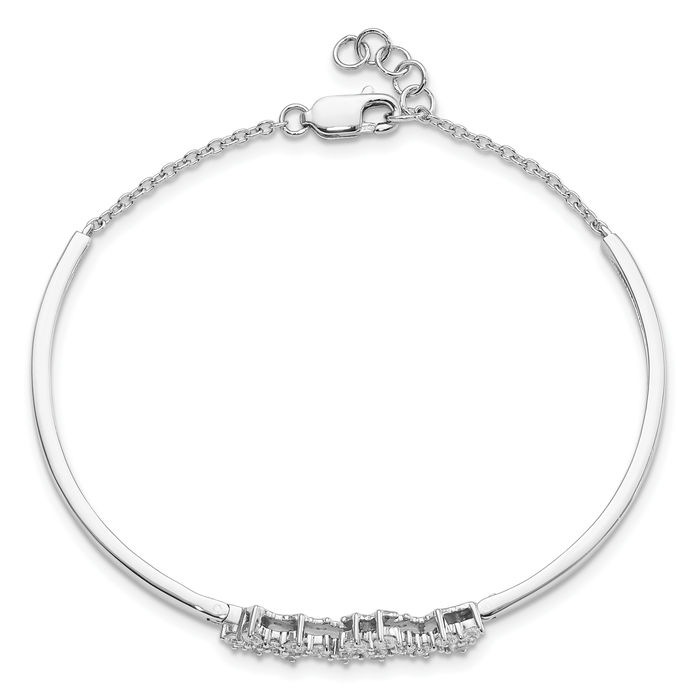 14K Solid White Gold Diamond Bangle Bracelet