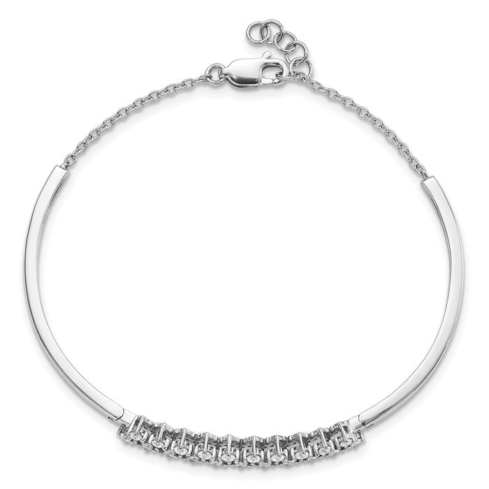 14K Solid White Gold Diamond Bangle Bracelet