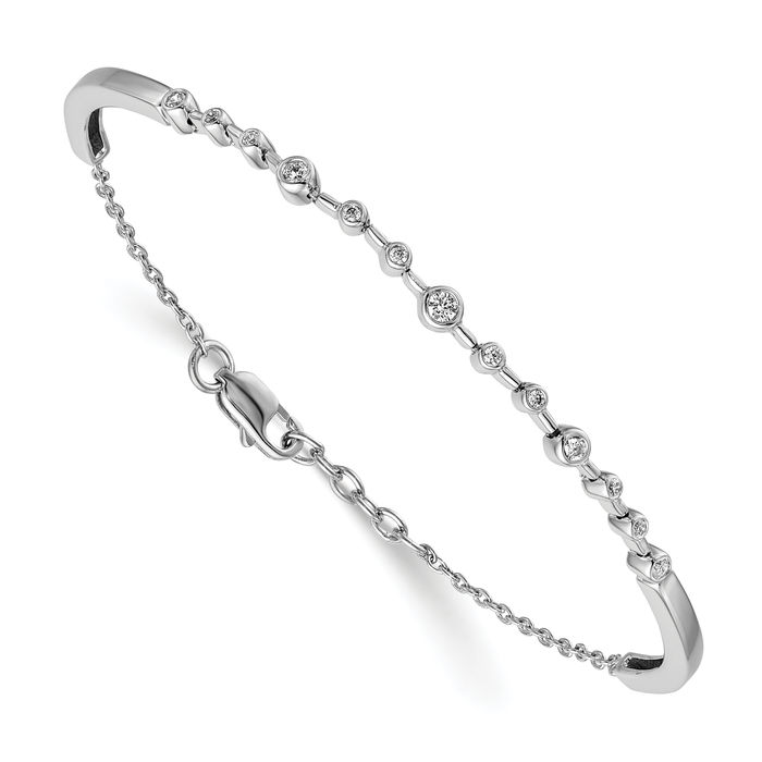 14K Solid White Gold Diamond Bangle Bracelet