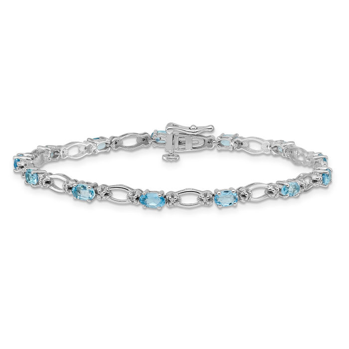 14K Solid White Gold Diamond Swiss Blue Topaz Tennis Bracelet - Picture 9 of 12