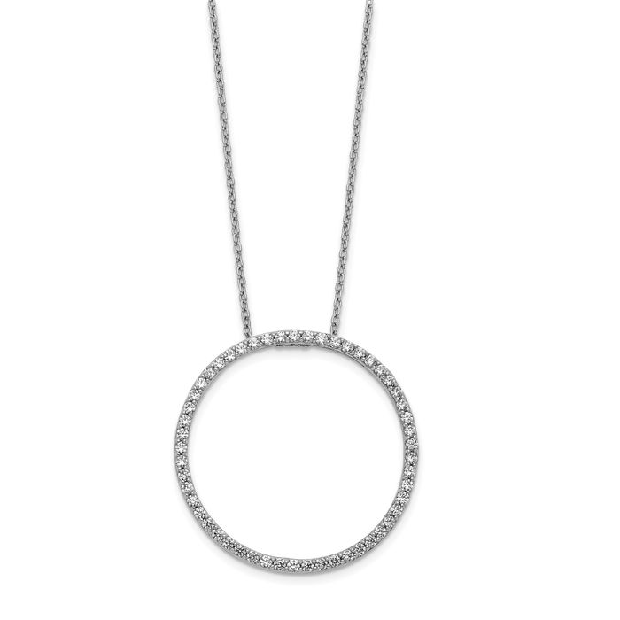 14K Solid White Gold Diamond Circle Round Geometric Necklace Chain