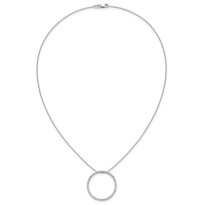 14K Solid White Gold Diamond Circle Round Geometric Necklace Chain