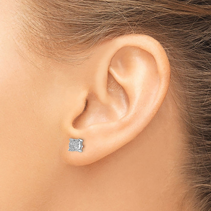 14K Solid White Gold Diamond Stud Earrings