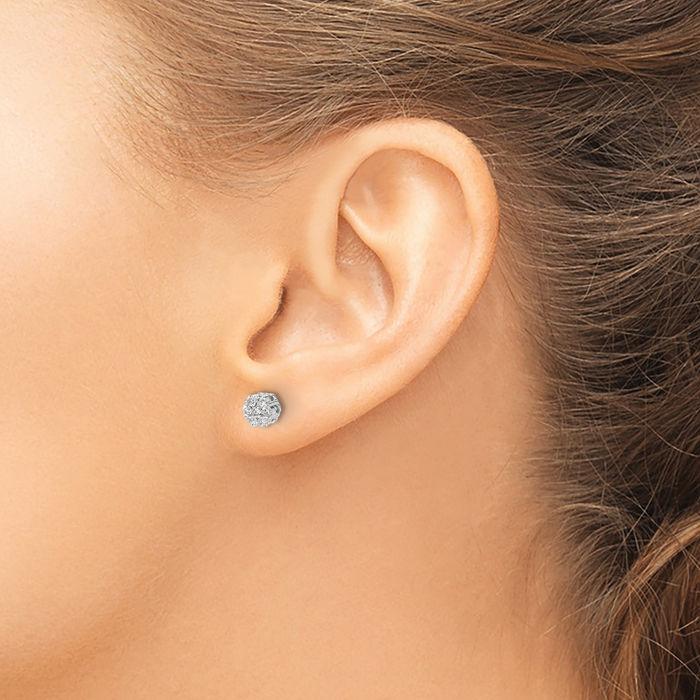 14K Solid White Gold Diamond Screw Back Stud Earrings