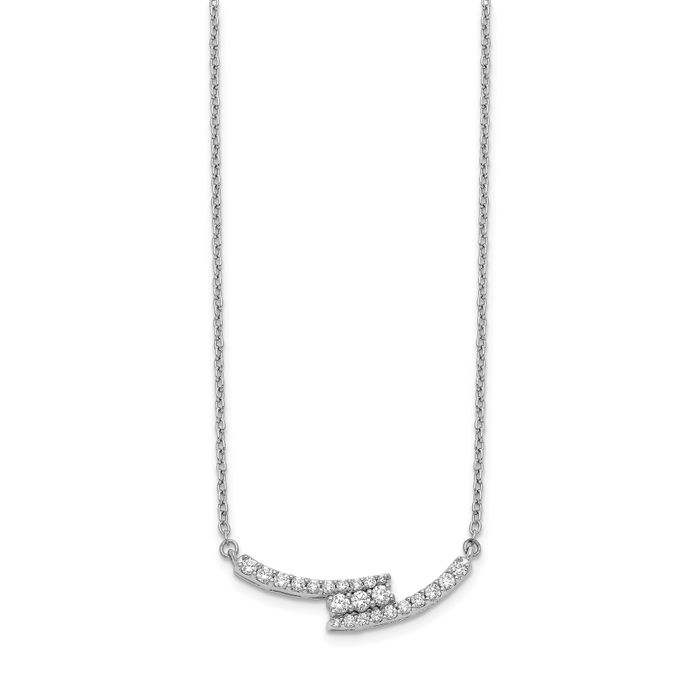 14K Solid White Gold Diamond Bar Necklace Chain