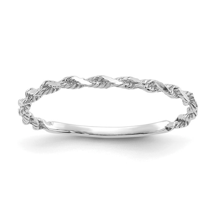 14K Solid White Gold Rope Band Statement Stacking Ring