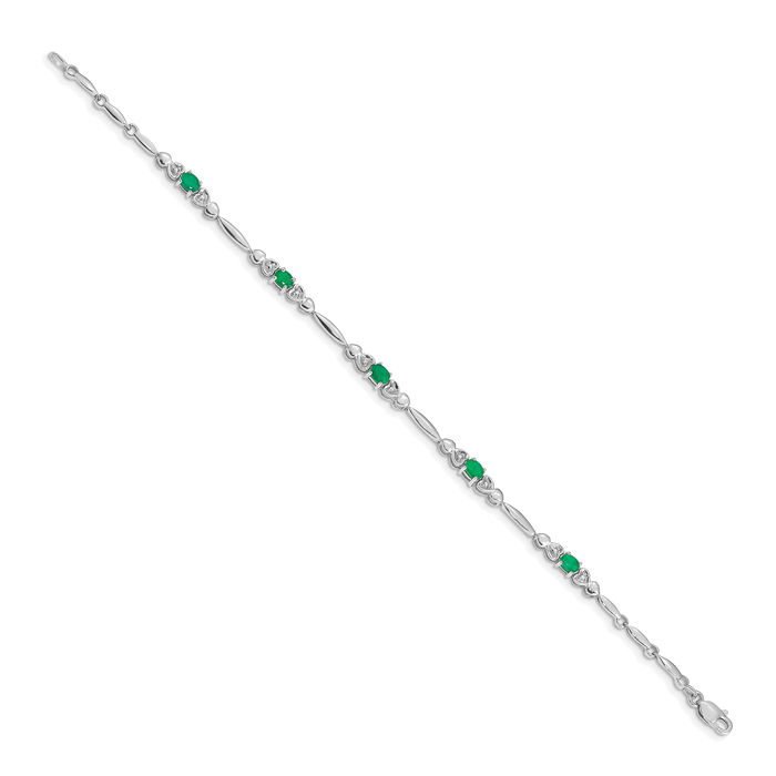 14K Solid White Gold Diamond Green Emerald Chain Gemstone Tennis Bracelet