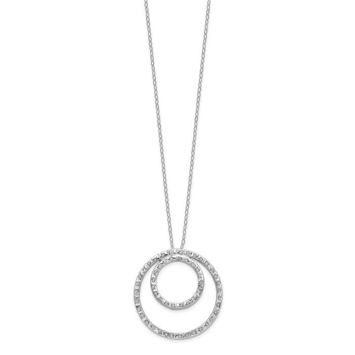 14K Solid White Gold Diamond Double Circle Round Geometric Chain Necklace