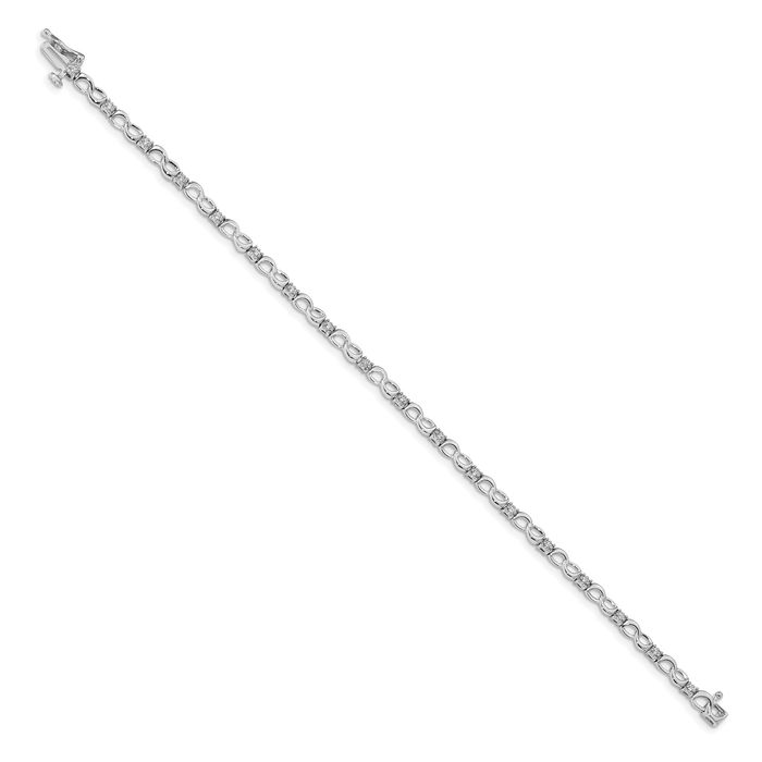 14K Solid White Gold Diamond Figure 8 Link Chain Charm Bracelet