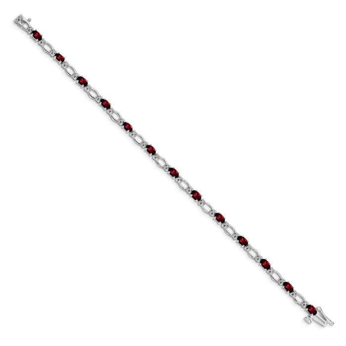 14K Solid White Gold Diamond Red Garnet Chain Gemstone Tennis Bracelet