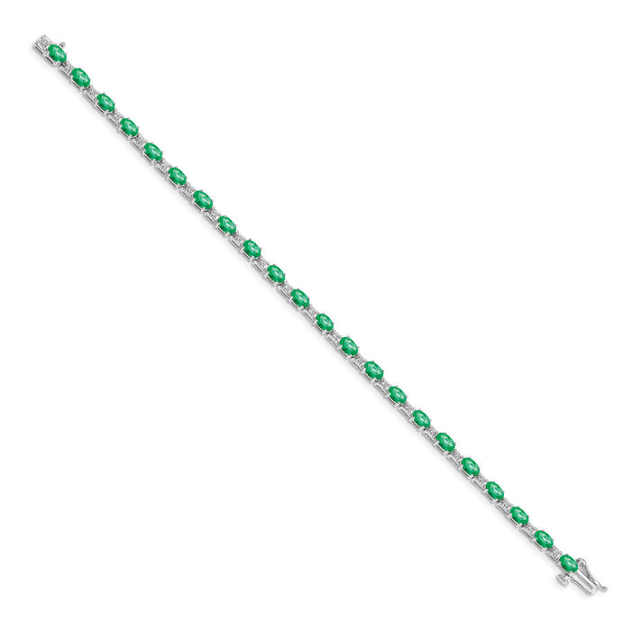 14K Solid White Gold Diamond Green Emerald Chain Gemstone Tennis Bracelet