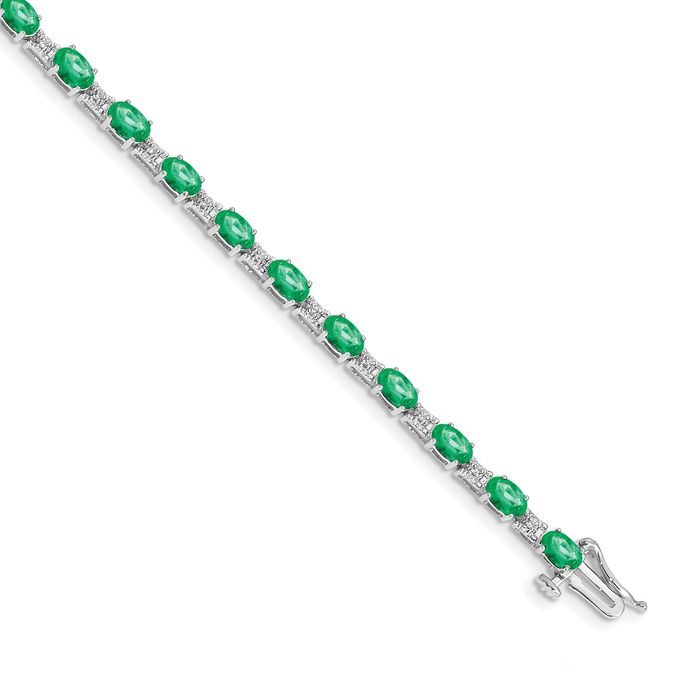 14K Solid White Gold Diamond Green Emerald Chain Gemstone Tennis Bracelet