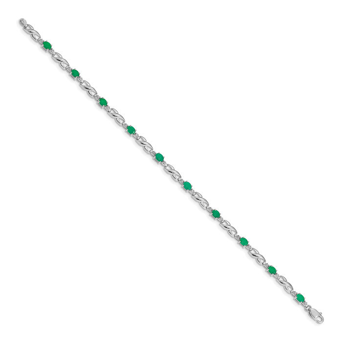 14K Solid White Gold Diamond Green Emerald Chain Gemstone Tennis Bracelet