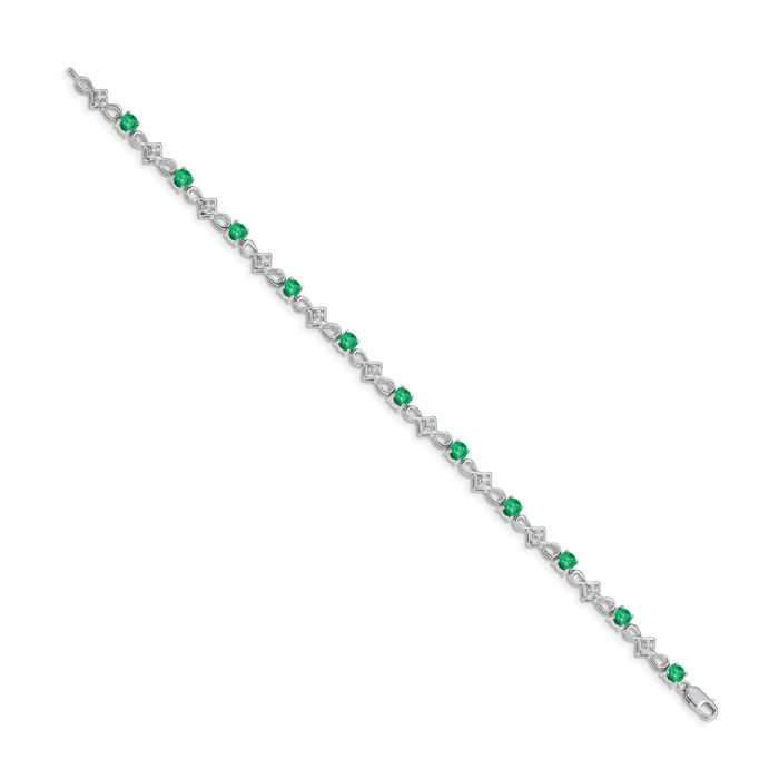 14K Solid White Gold Diamond Green Emerald Chain Gemstone Tennis Bracelet