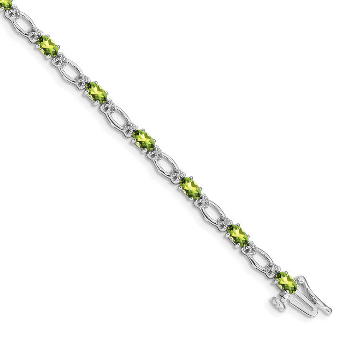 14K Solid White Gold Diamond Peridot Tennis Bracelet - Picture 7 of 12