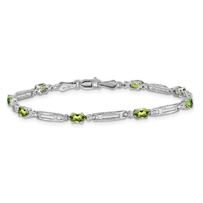 14K Solid White Gold Diamond Peridot Tennis Bracelet - Picture 10 of 12