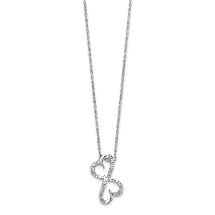 14K Solid White Gold Diamond Heart Necklace Love Pendant Friendship Charm Chain