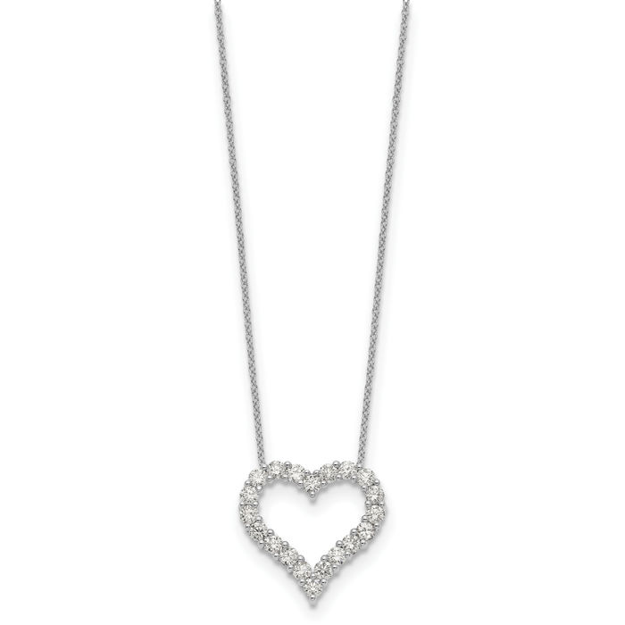 14K Solid White Gold Diamond Heart Necklace Love Pendant Friendship Charm Chain