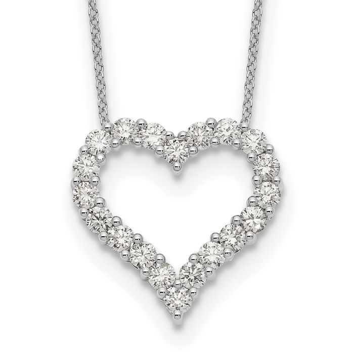 14K Solid White Gold Diamond Heart Necklace Love Pendant Friendship Charm Chain