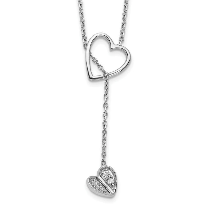 14K Solid White Gold Diamond Heart Dangling Necklace Chain