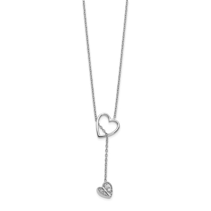 14K Solid White Gold Diamond Heart Dangling Necklace Chain