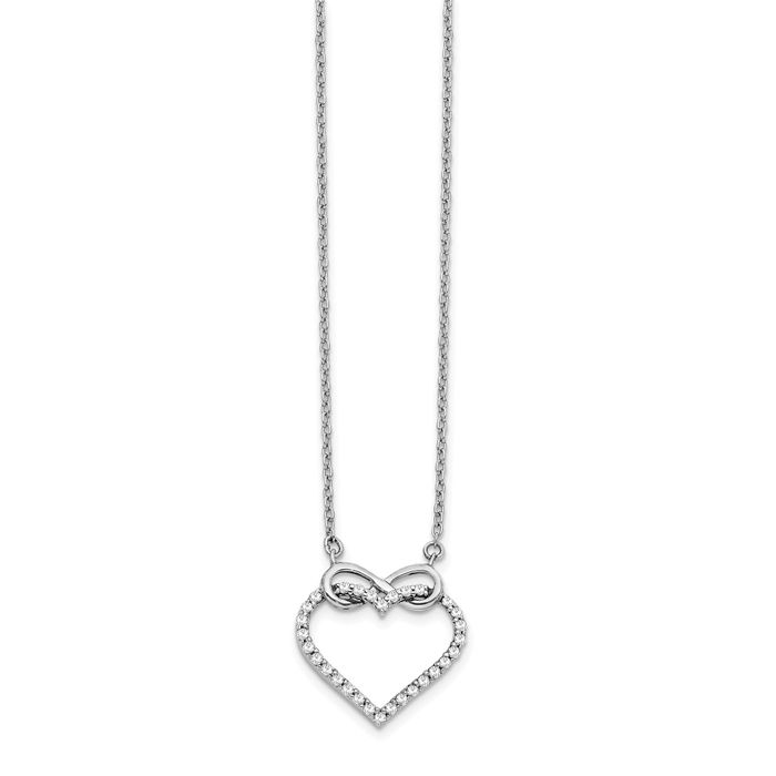 14K Solid White Gold Diamond Heart Infinity Twisted Love Knot Symbol Necklace Chain