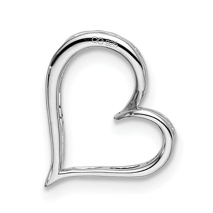 14K Solid White Gold Diamond Heart Floating Chain Slide Pendant Necklace Charm