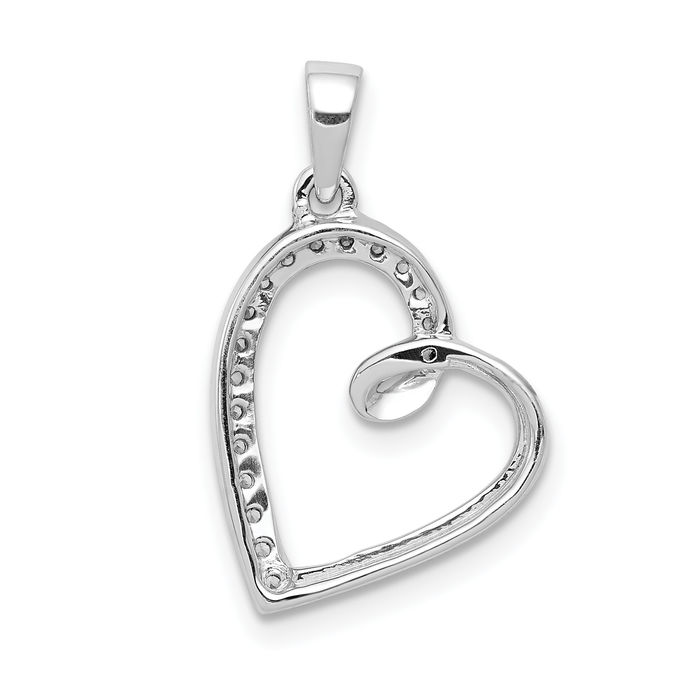 14K Solid White Gold Diamond Heart Necklace Love Pendant Charm