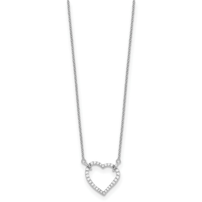 14K Solid White Gold Diamond Heart Pendant Necklace