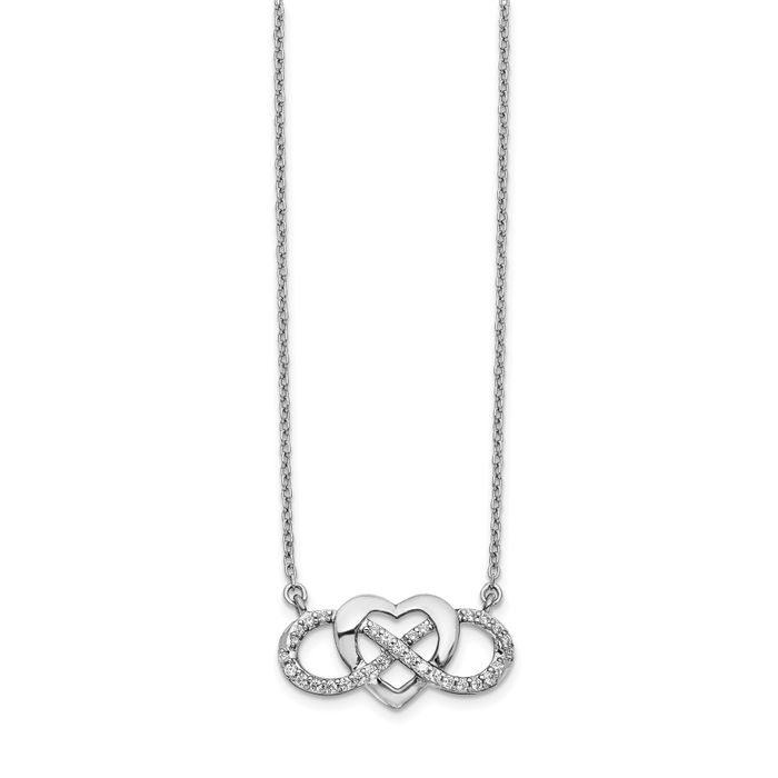 14K Solid White Gold Diamond Infinity Twisted Love Knot Symbol Heart Necklace Pendant Friendship Charm Chain